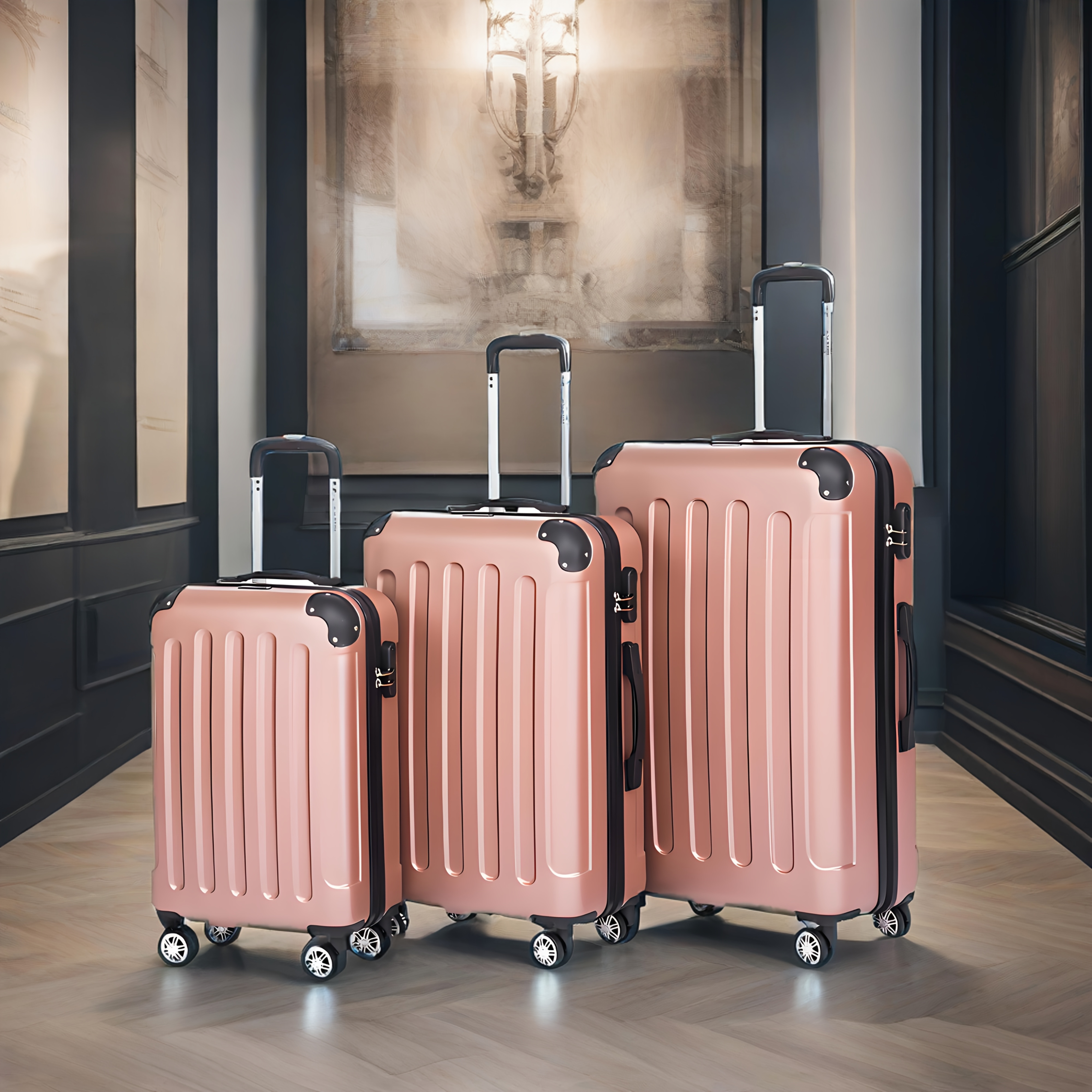 Carry-on Luggage Three-piece Set Abs Hard Shell Trolley Case Set 360° Rotating Wheels Suitcase 20-inch Boarding Case Handbag Combination Lock Travel Suitcase Convenient Case, Multiple Colors