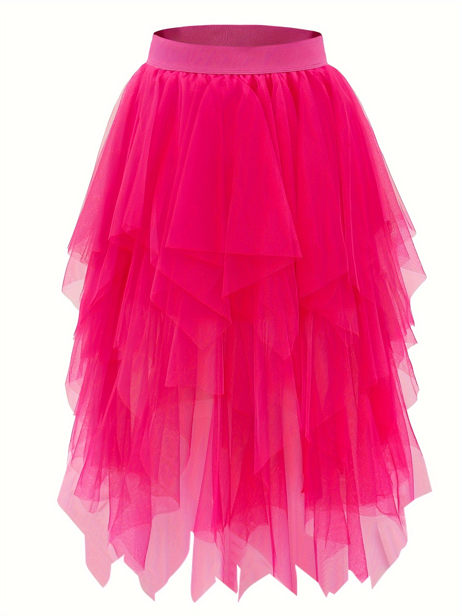 Women'S Elegant Layered Tulle Skirt with Asymmetrical Hem Elastic Waist  Solid /Pink/Red/ Formal Casual Party, Wedding, Everyday Out