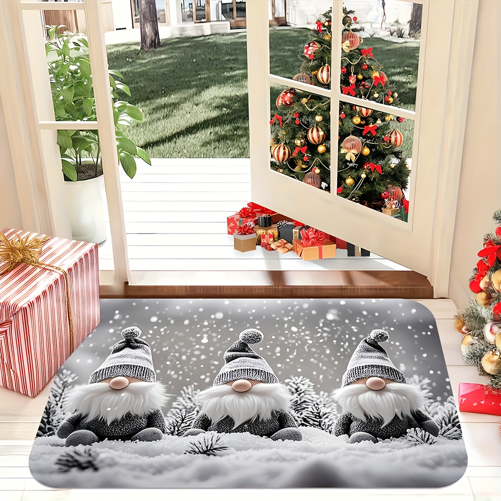 TEMU 1pc 2d Flat Winter Snow Scenery Gnomes Pattern Door Mat For Home Holiday Decor, Winter For Home Christmas Decor Carpet, Machine Washable, Wash