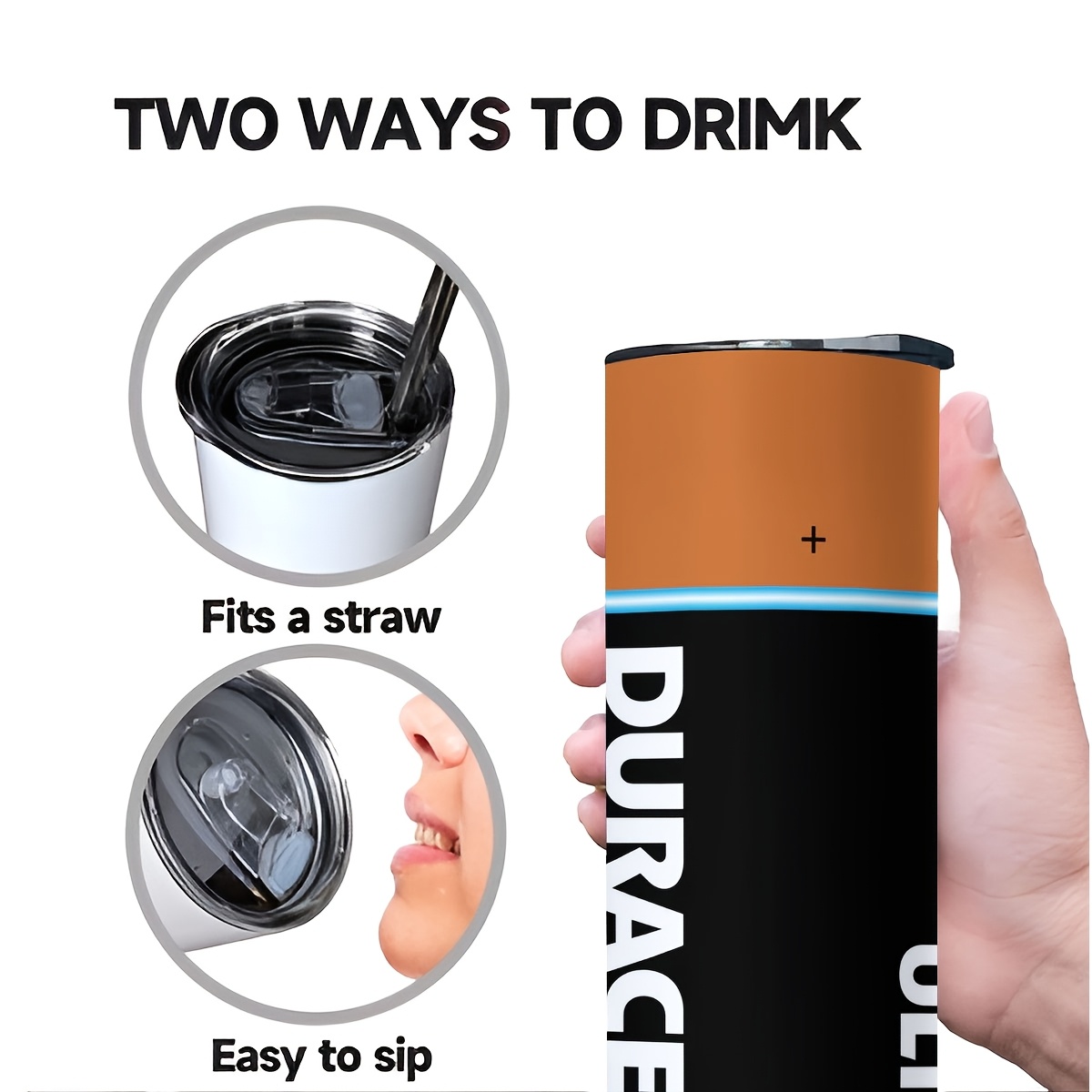 20oz Battery-Inspired Skinny Beer Tumbler with Lid & Straw - Stainless Steel Coffee Mug for Hot & Cold Drinks, Perfect Gift for Birthdays & Holidays, Best for Christmas, Perfect for Thanksgiving