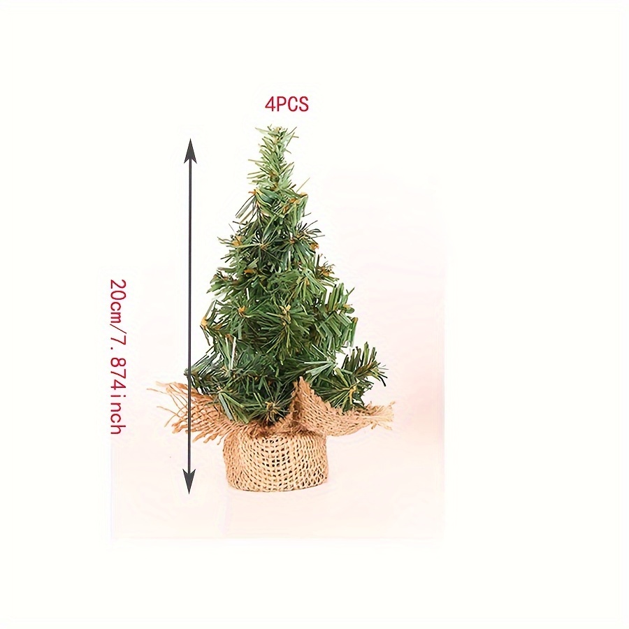 TEMU 4pcs Mini Christmas Trees With -like Base - Evergreen Needles, Tabletop Decorations For Home, Office, Party - No , Lightweight & Sturdy Plastic
