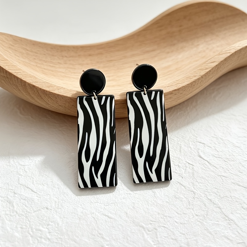 TEMU 1 Par de Pendientes Geométricos Rectangulares a Rayas Irregulares de Fácil, Pendientes Colgantes Casuales de Moda para Mujer que se Combinan