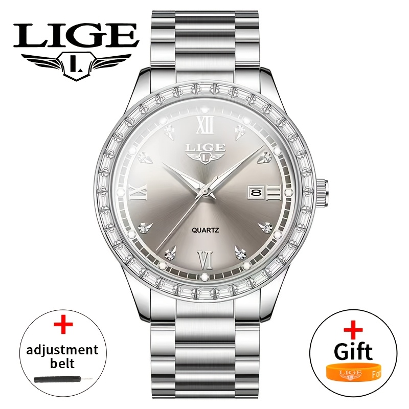 Image of Lige 2025 Quartz Stylish With Calendar Stainless Steel Durable Elegant Black Watch Perfect For Holidays And Birthdays