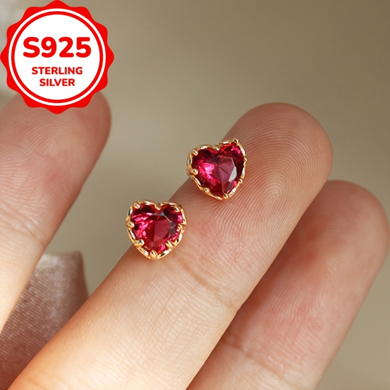 1 Pair S925 Sterling Silver Romantic Heart Earrings