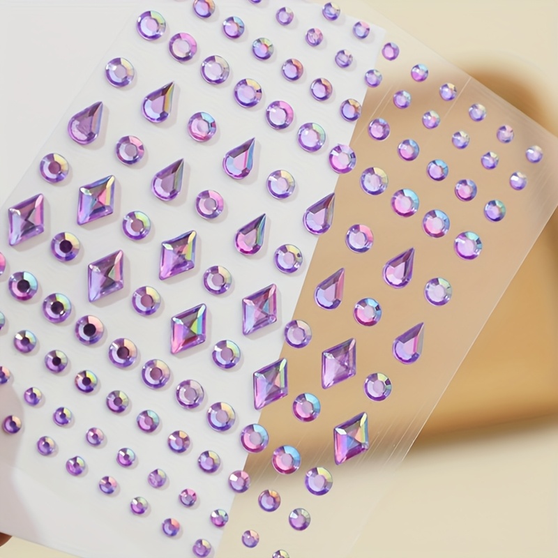 3d Purple Synthetic Gemstones Teardrop, Rhombus, Round Drill Face Stickers For Diy Makeup And Party Eye Decoration, Sparkling Rhinestone Adhesive Gems For Crafts And Parties