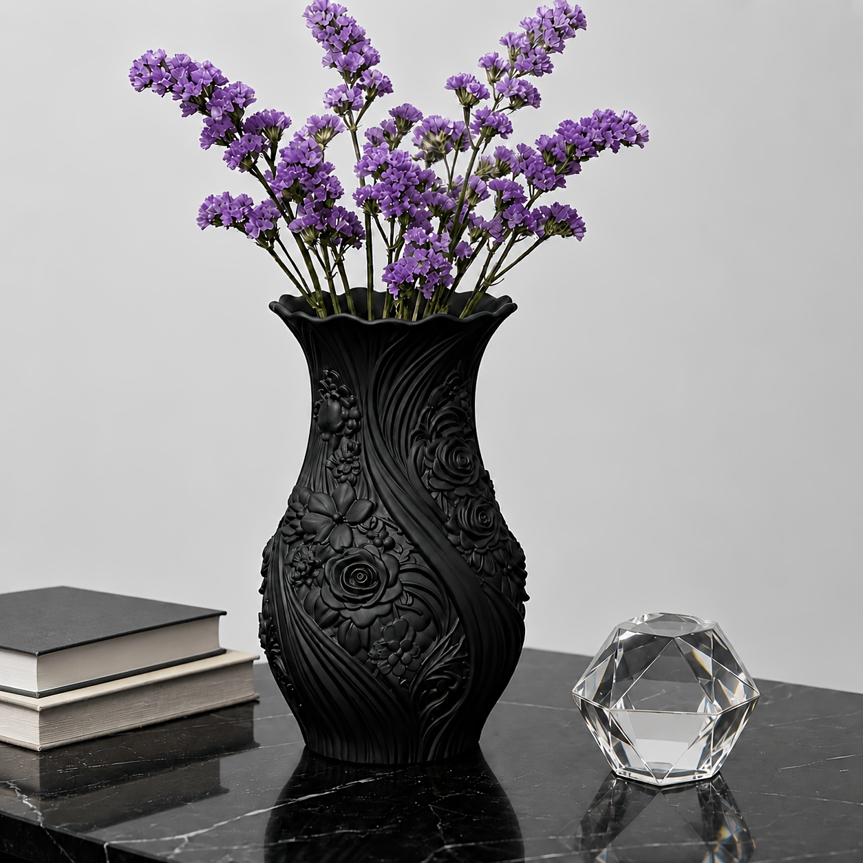 TEMU French Retro Rose Relief Plastic Vase | Decorative Vase For Dried Flowers/artificial Flowers | Creamy Gentle Decor | Bedroom Desktop, Entrance,