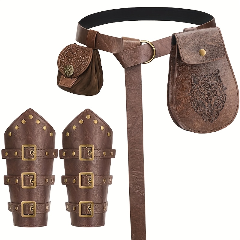 Image of Medieval Renaissance Viking Costume Set, Suitable For Larp Accessories, Party Performances, Carnivals, And Halloween Costumes, For Men And Women