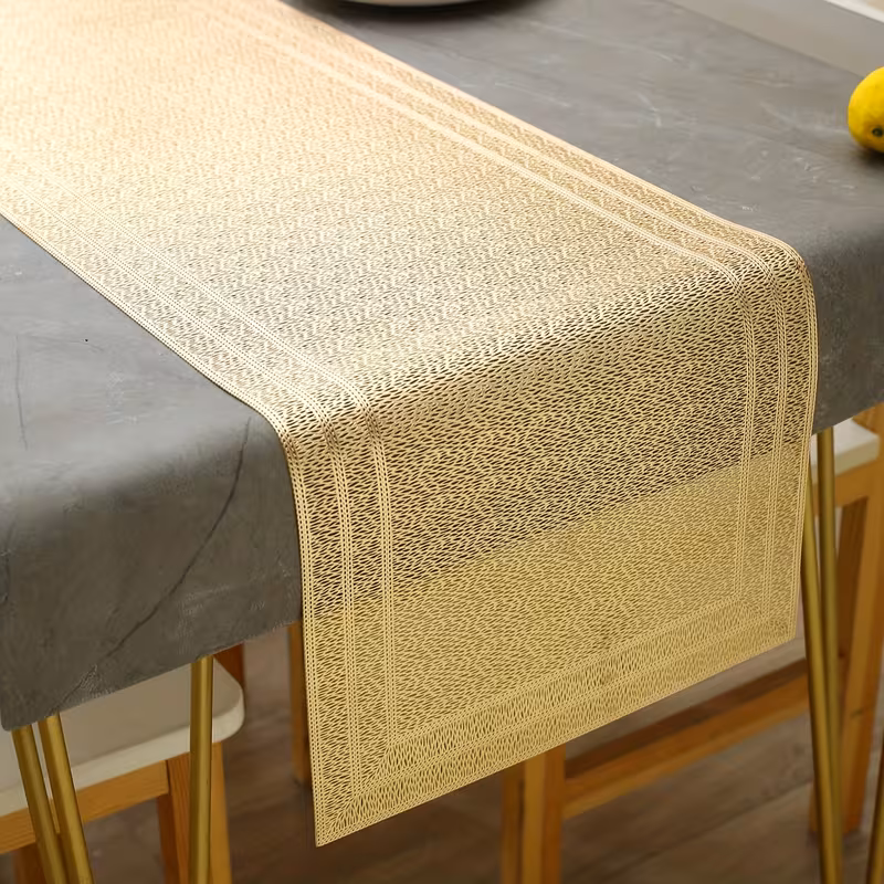 1pc greek fret pattern pvc golden stamping table runner easy and stylish table mat dining table center decoration non slip and heat insulation mat suitable for wedding parties festival celebrations picnic camping Product details 1