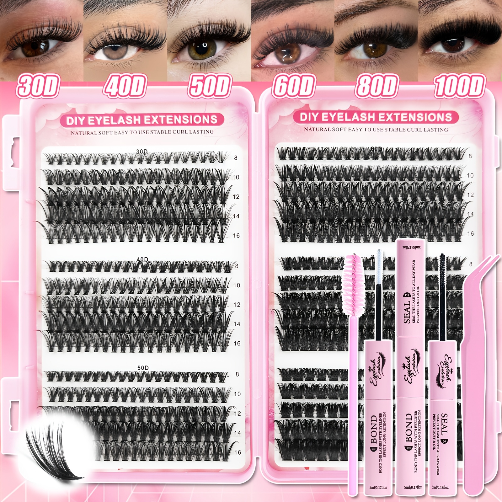 TEMU Large Capacity Volume Eyelash Clusters Kit, 8-16mm Lash Clusters Fluffy And Comfortable Feel, Deep And Eye For A Makeup Look, Easy To Apply