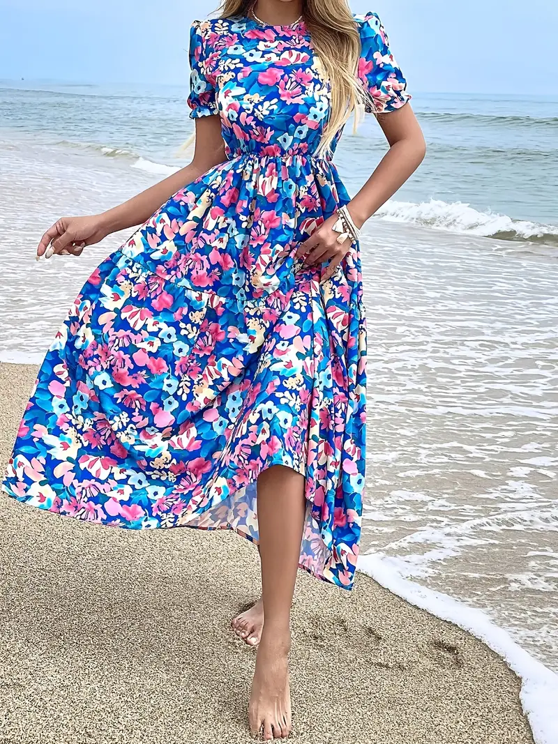 womens floral print beach dress summer round neck a line - Temu Mexico womens floral print beach dress summer round neck a line - Temu Mexico