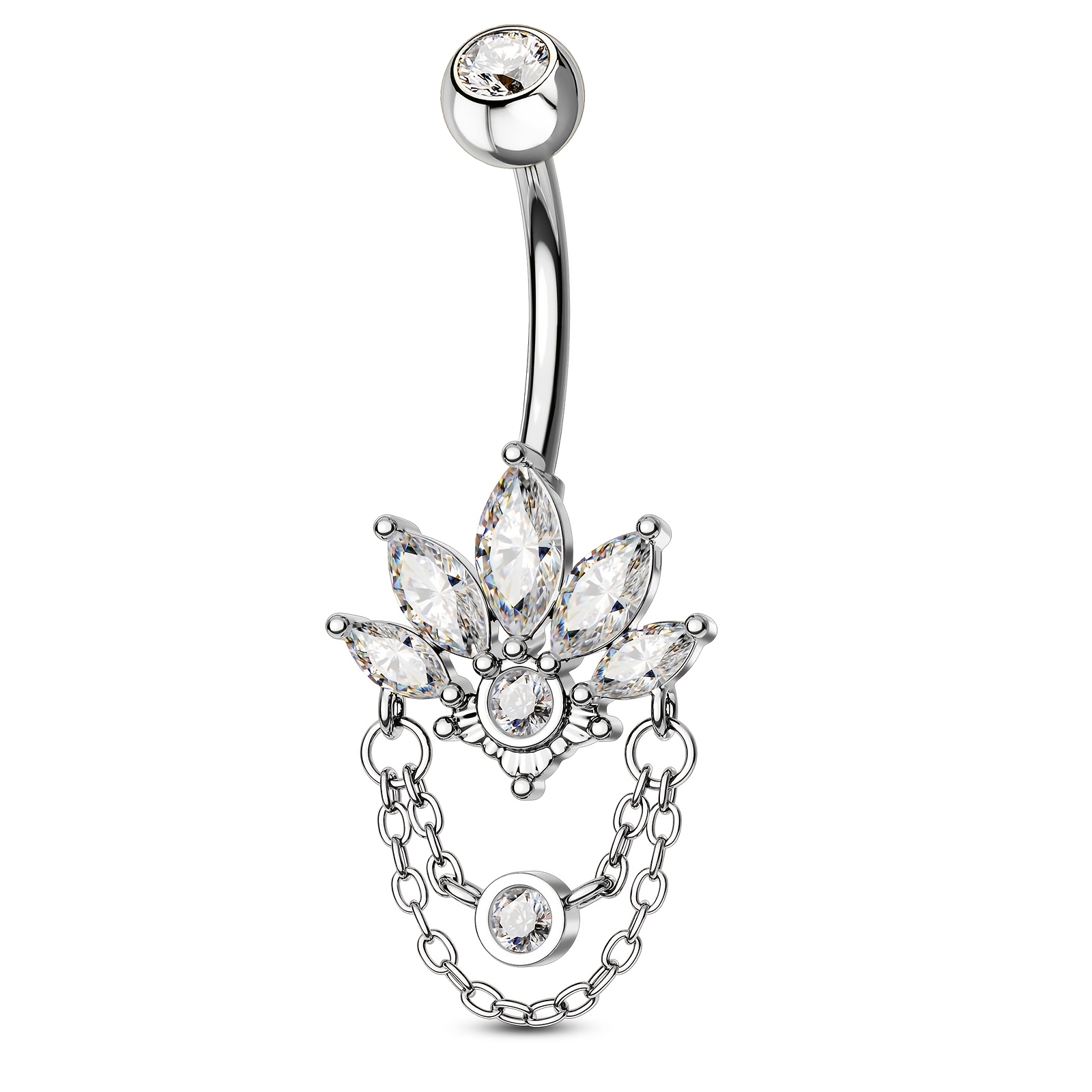 TEMU 1pc 14g Stainless Steel Belly Button Ring For Women, Cubic Synthetic Zirconia Inlaid Piercing