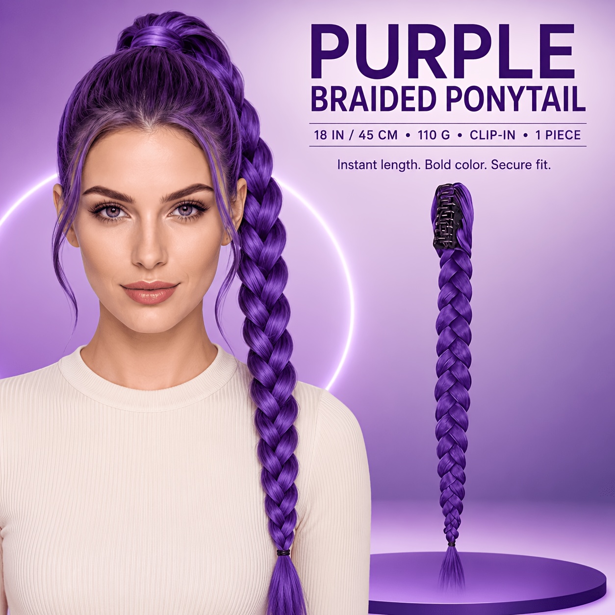 TEMU intrecciata viola K-POP da donna | a clip con intrecciata viola, adatta per Natale, festival musicali, studenteschi e cosplay, realizzata con