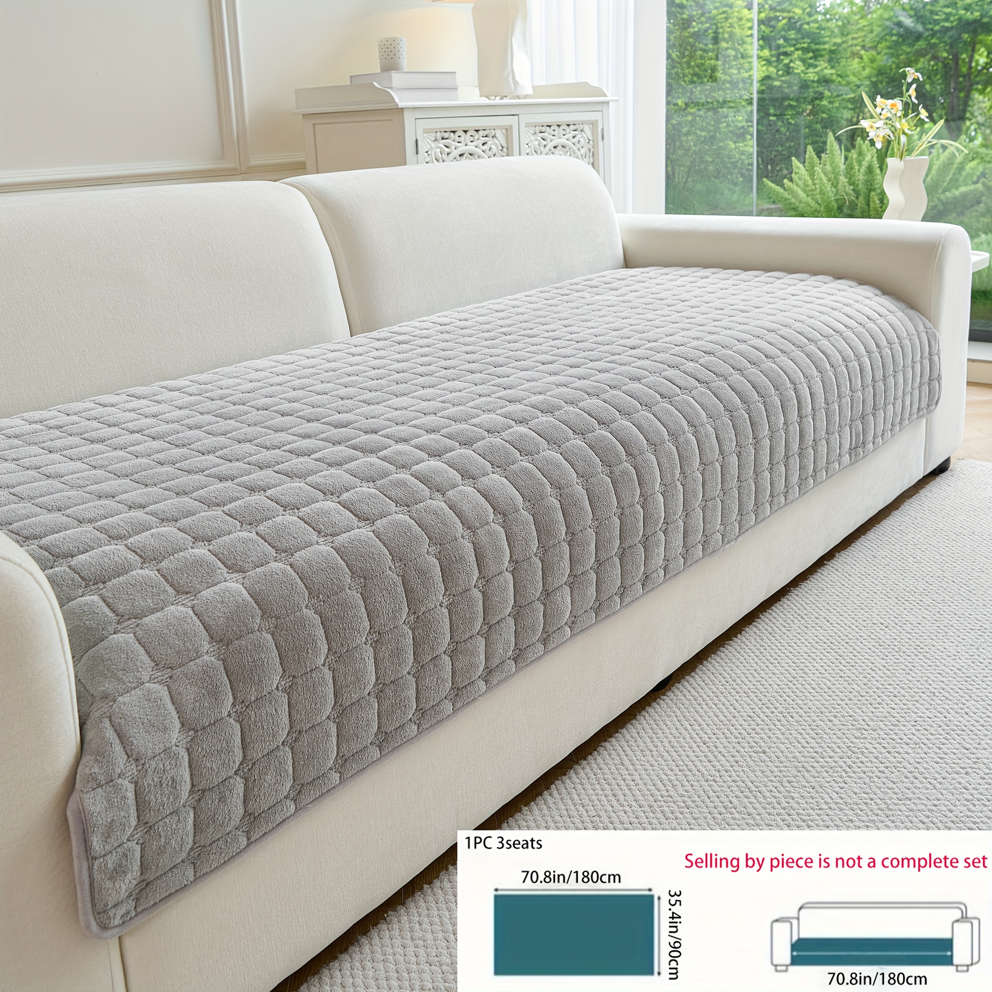 TEMU [flannel Block] 1pc High-end Bohemian Style Sofa Cover, Designed With Quilting Technology, Pet Friendly And Machine Washable Sofa Protection