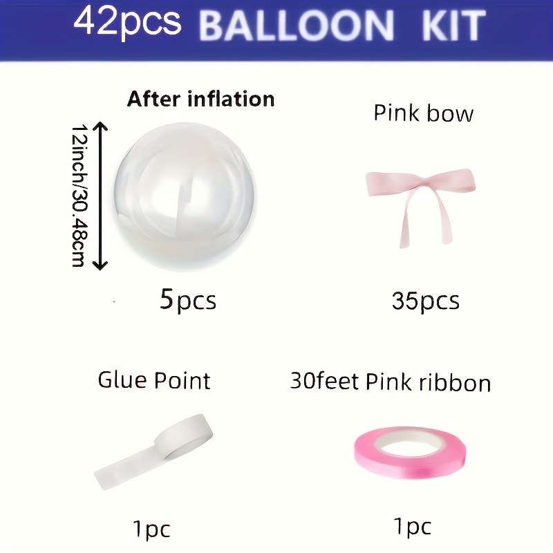 Image of 42pcs Giant Transparent Bobo Balloon Set 12inch Bobo Balloon Pink Bow Set Camping Party Decoration Wedding Birthday Party Decoration Supplies
