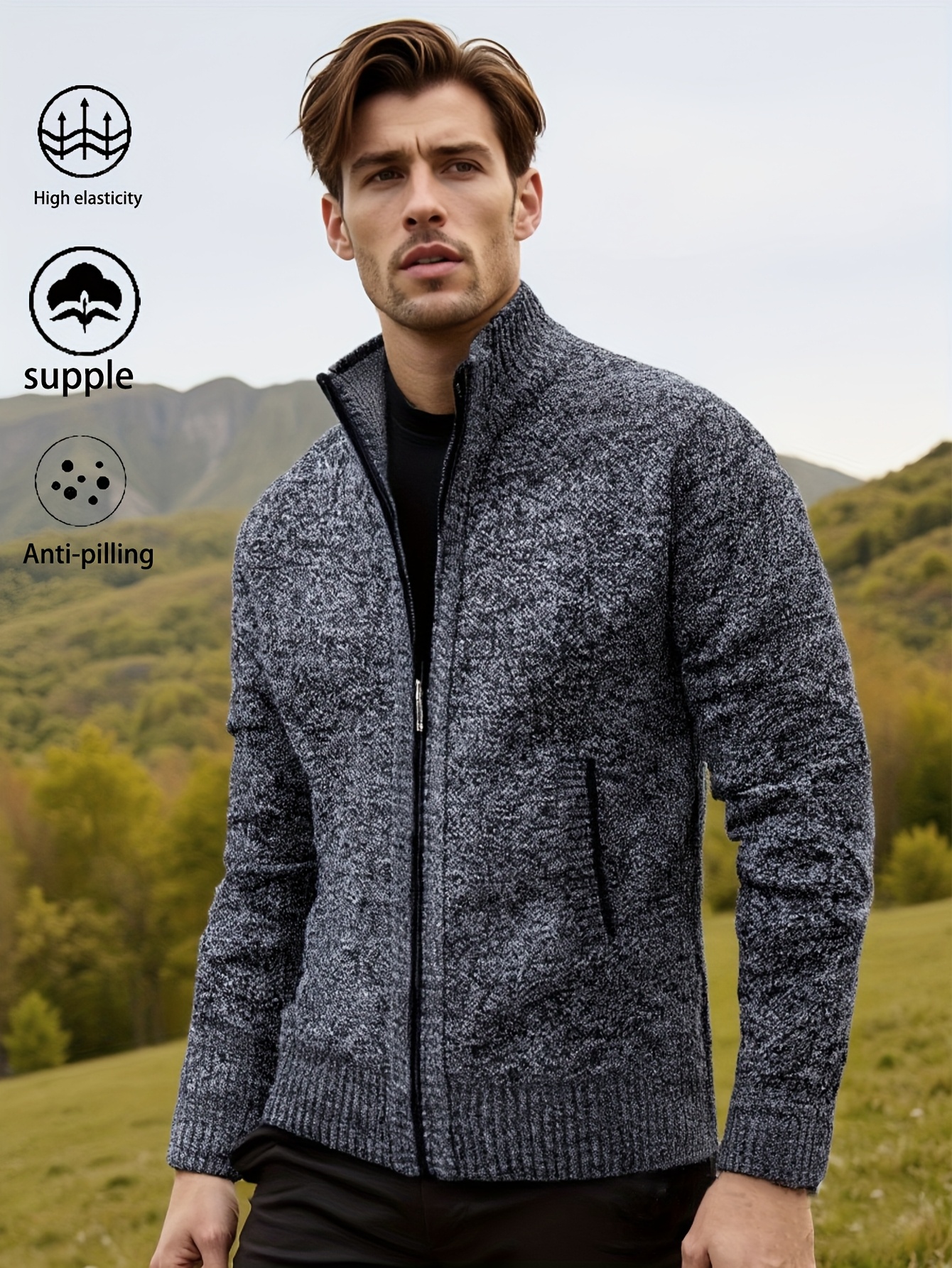Men's Athletic Cardigan Sweater - Stretch Fabric Gym Sweater with Front, Quick-Dry Workout Sweater for Running, Basketball, Training - Ideal Men's Gift (Hand Washable), Sweater for Working Out, Sports Layering Piece, Durable Sportswear 0