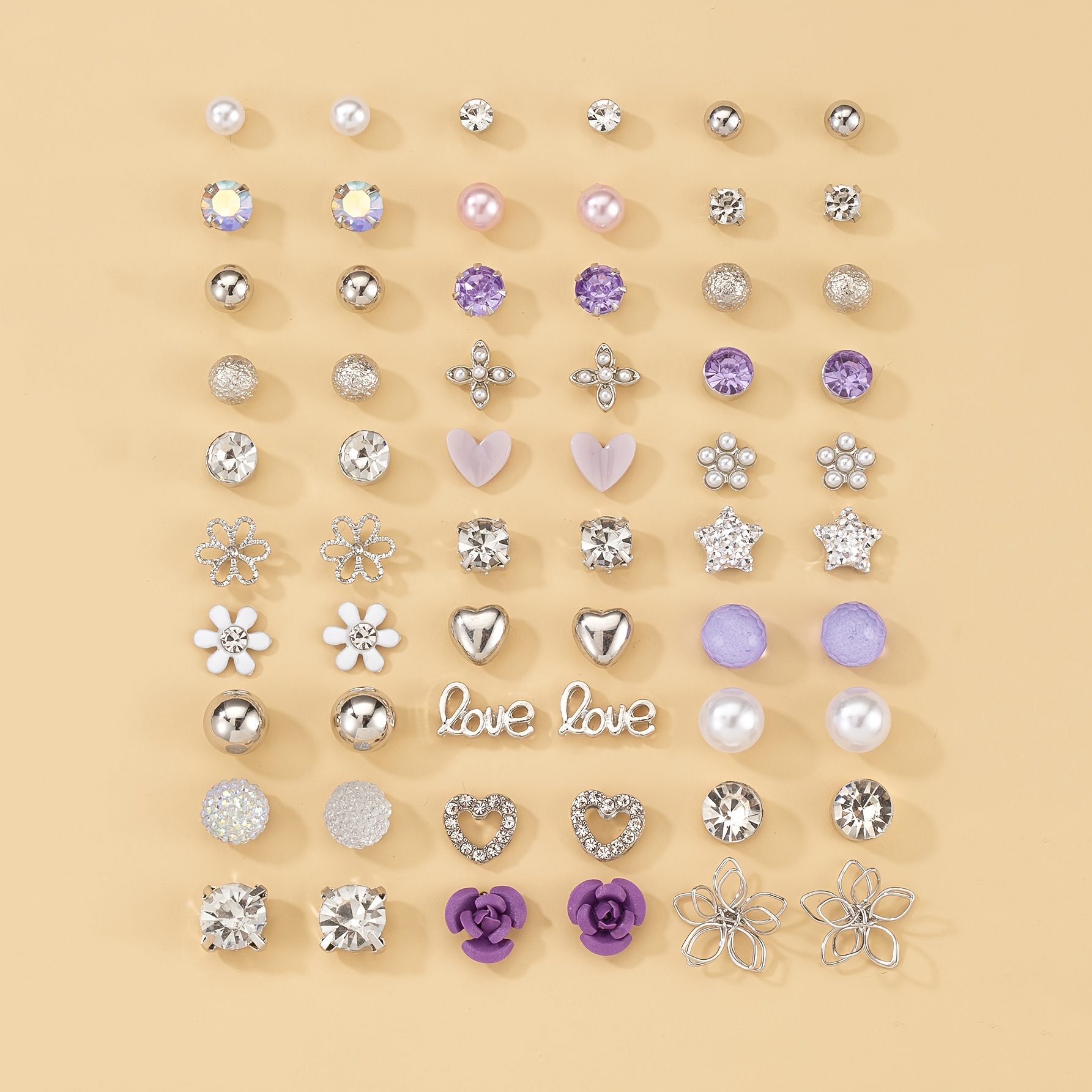Image of A Set Of 30 Pairs Of Fashionable, Simple, Unique, And , Heart, Letter, And Breath Stud Earrings For Women, A Date Earring Set, A Simple Holiday Gift For Daily Wear