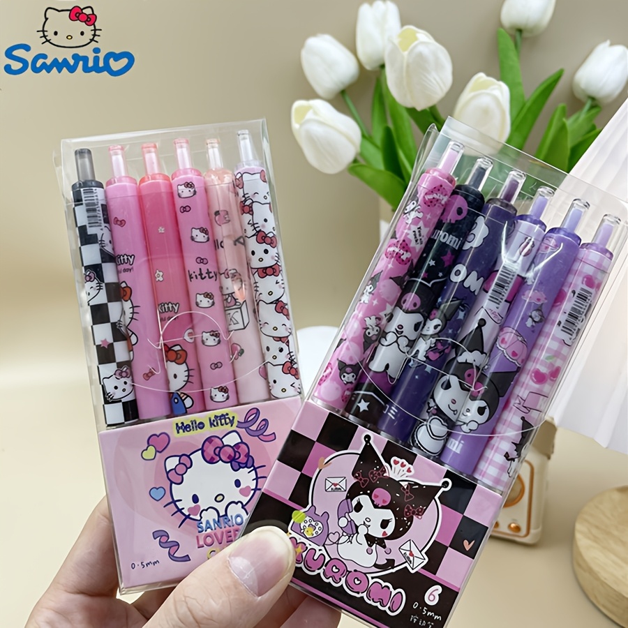 

Sanrio Gel Pen 6pcs/box-0.5mm Fine Tip, Black Round Ballpoint Pen, Hello Kitty, Kuromi Designs-cute Cartoon Retractable Tool, Suitable For School And Office Stationery, Ideal Christmas Gift