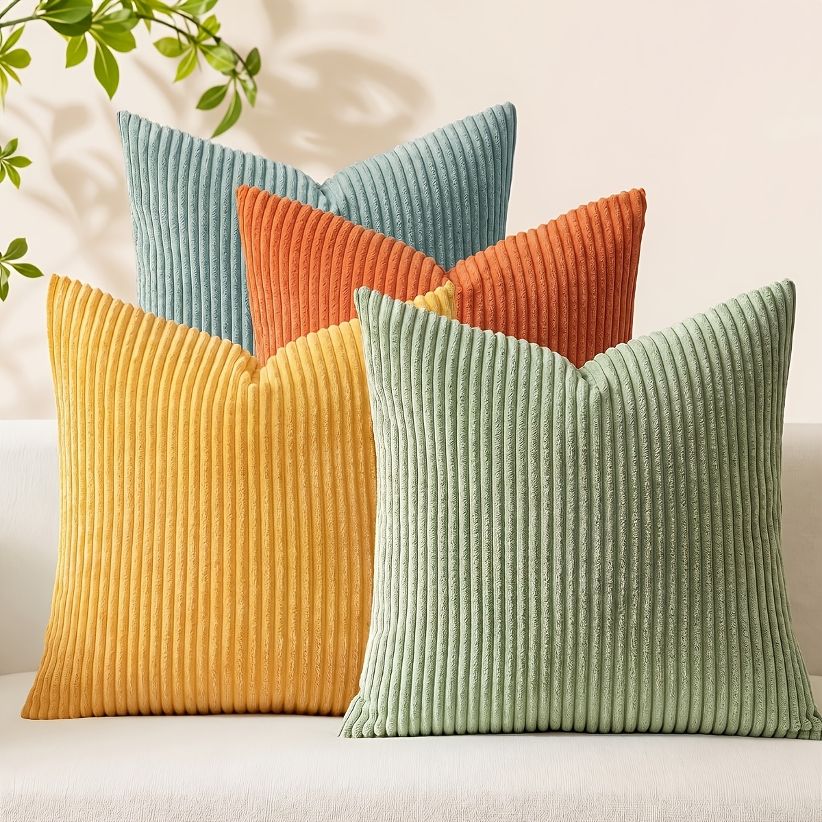 TEMU 4pcs Set Double-sided Textured Corduroy Striped Decorative Pillowcases, 18x18 Inches, 2026 Navy Blue Modern Aesthetic Pillow Covers, Multiple