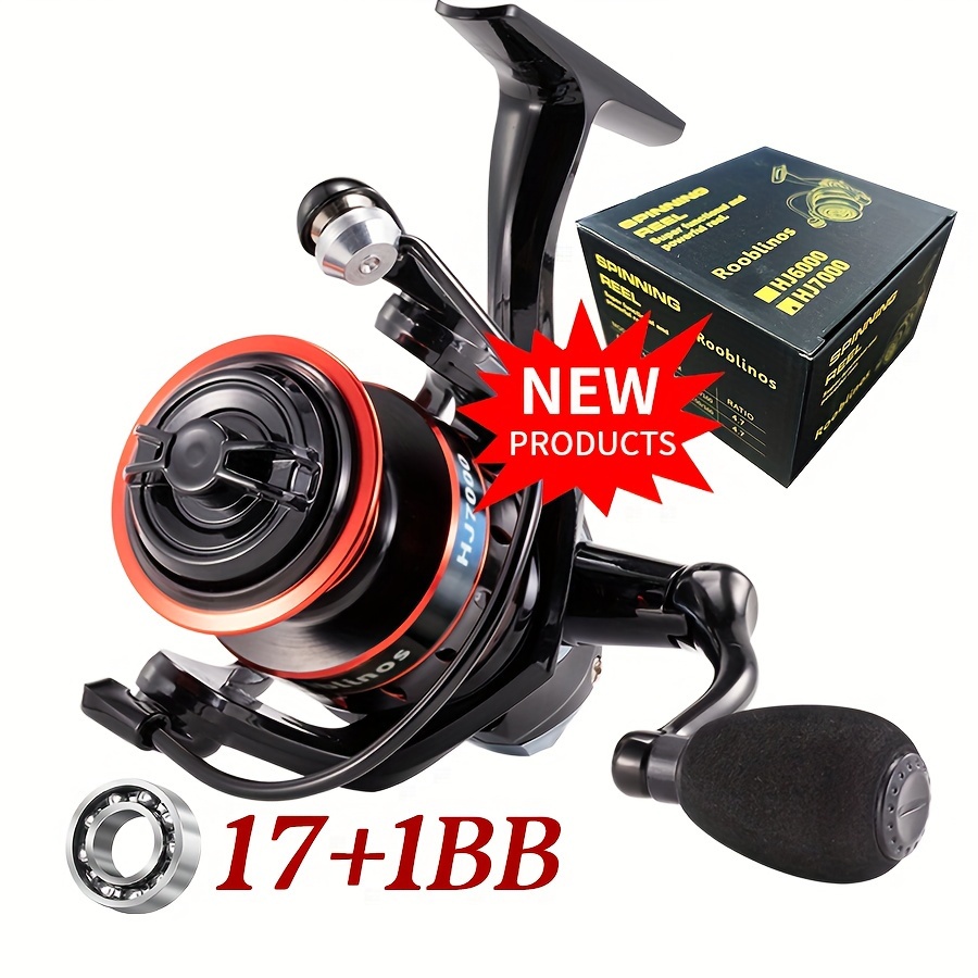 

Rooblinos 17+1bfb Spinning Reel With Eva Grip - Lightweight, Nylon & Metal Construction, Design, Black/red With 5.2:1 Gear Ratio For Freshwater & Saltwater Fishing