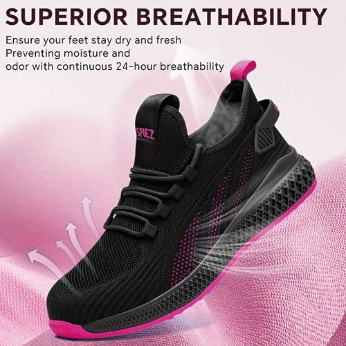 womens composite toe safety shoes anti smash and puncture resistant slip on breathable work sneakers for women lightweight fashionable work footwear for daily pink