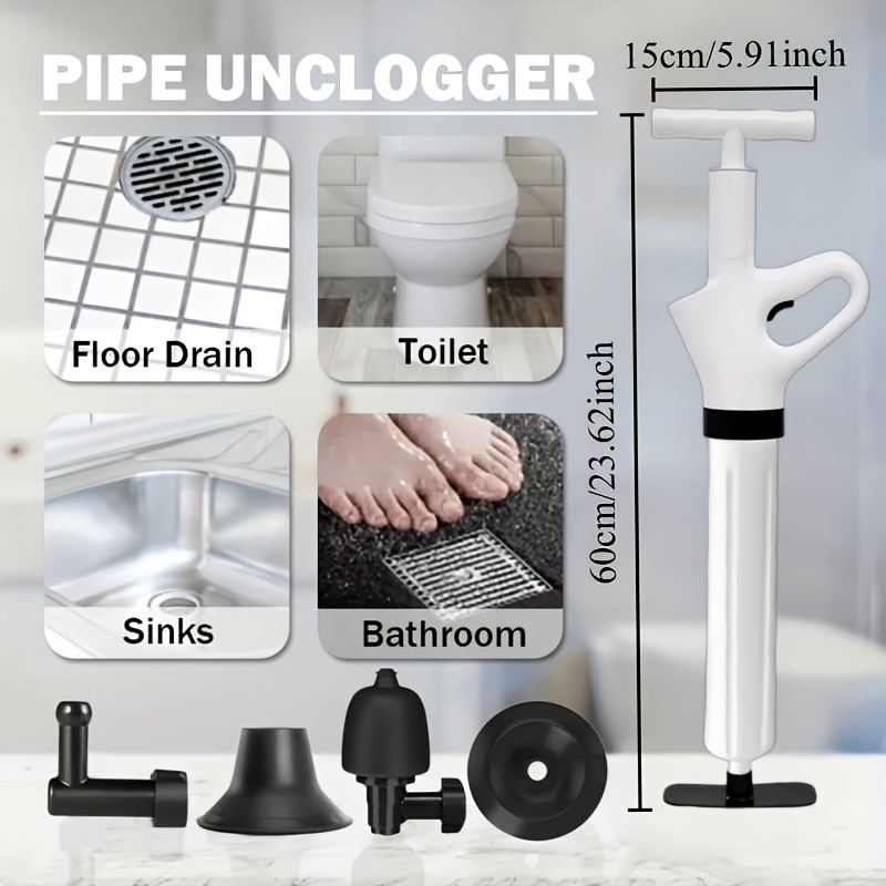 Powerful Drain Pipe Jetter Kit with 5 Nozzle Sizes and Pressure Gauge, No Electricity Required, for Stubborn Toilet/Sink/Shower Clogs, Heavy-Duty Durable ABS Tool