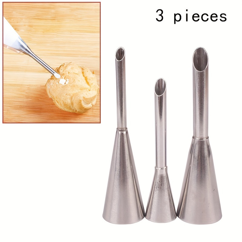 

3-piece Stainless Steel Icing Piping Nozzles Set, Cream Puff Filler Tubes For Pastry Cake Decorating Tools