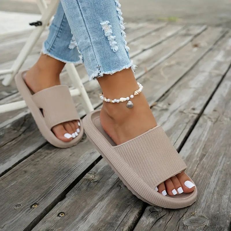 1 pair womens thick sole non slip slide sandals casual slippers for beach and indoor outdoor use comfortable eva shoes hand washable solid color indoor slippers Product details 4
