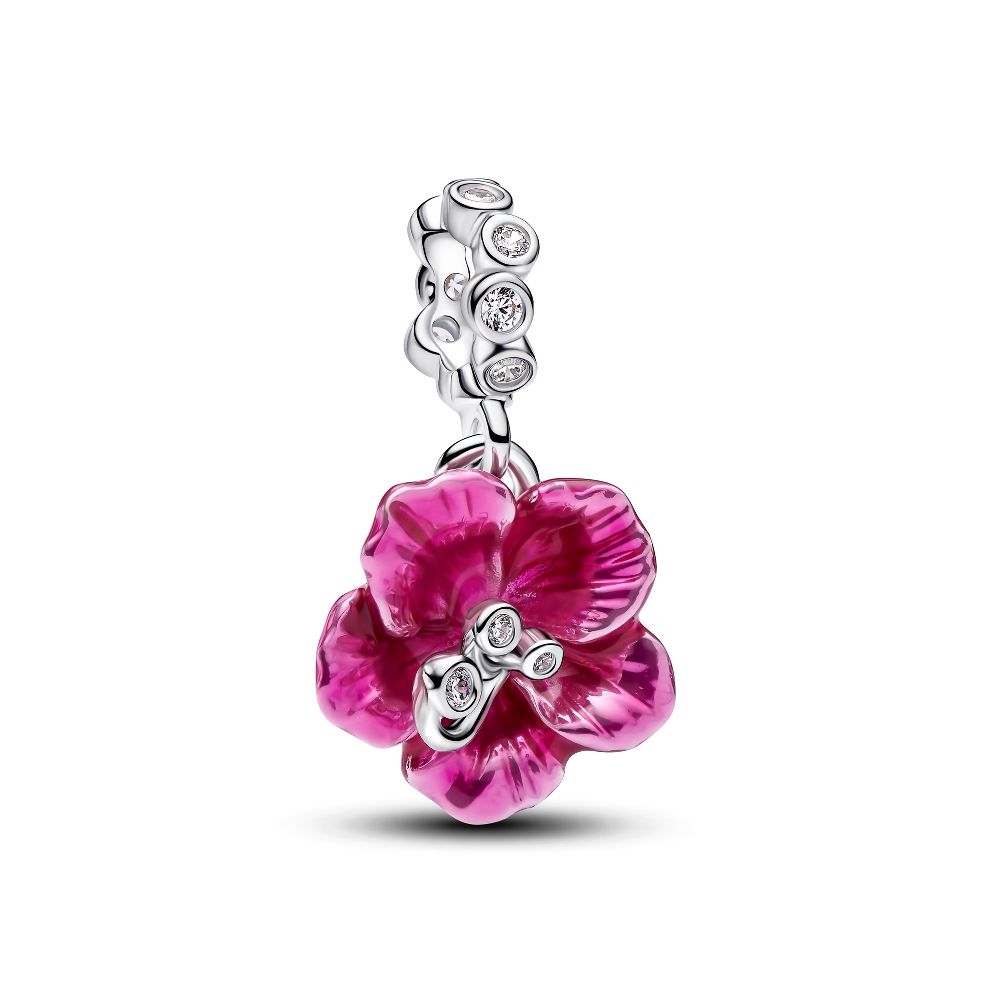 TEMU 1pc Pink Flower Dangle Charm Beads Pendant Fit Original Snake Silvery Bracelet Necklace Beads For Jewelry Women Gift