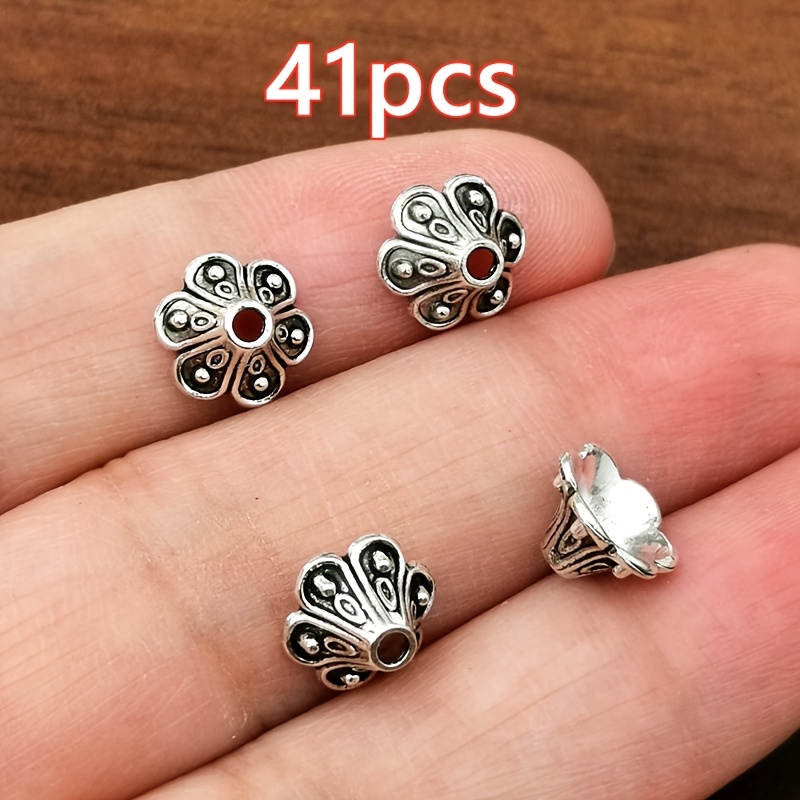 TEMU 41pcs Vintage Petal Bead Caps, Bead Spacers, Beading Supplies, Women's Fashion Bead Charms, Diy Handmade Necklace, Earrings, Bracelet, Anklet,