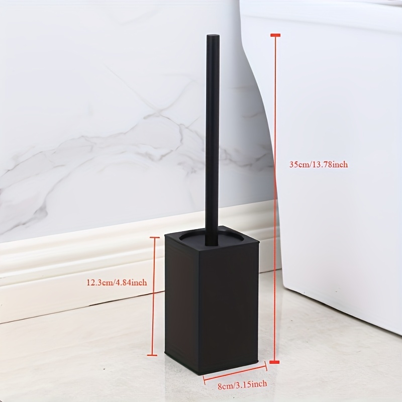 TEMU Brosse de Toilette Carrée Élégante Noire avec Support Mural - d'Aluminium Durable, Double pour Installation au Sol ou au Mur, Inclut Manche -