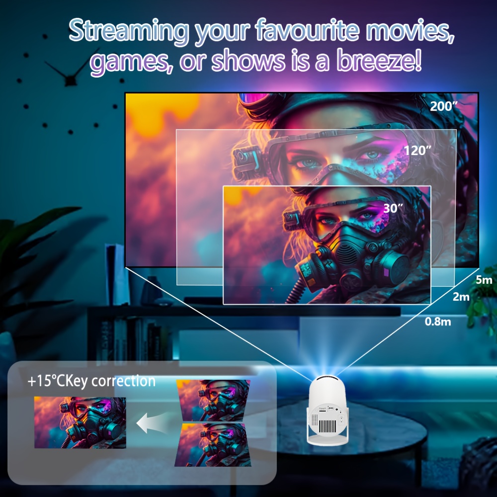 1 шт.   smart проектор, 4k 1080p lcd android 11.0 проектор для фильмов, 230 ansi соотношение сторон 16:9, 60 гц, 20000  , стереозвук, 2,4/5г двойной wi-fi, bt 5.0,  ° регулируемая стойка, для стола, 220-240в евро розетка, нет hd разъема,   подходит для подарка на хэллоуин/рождество 5