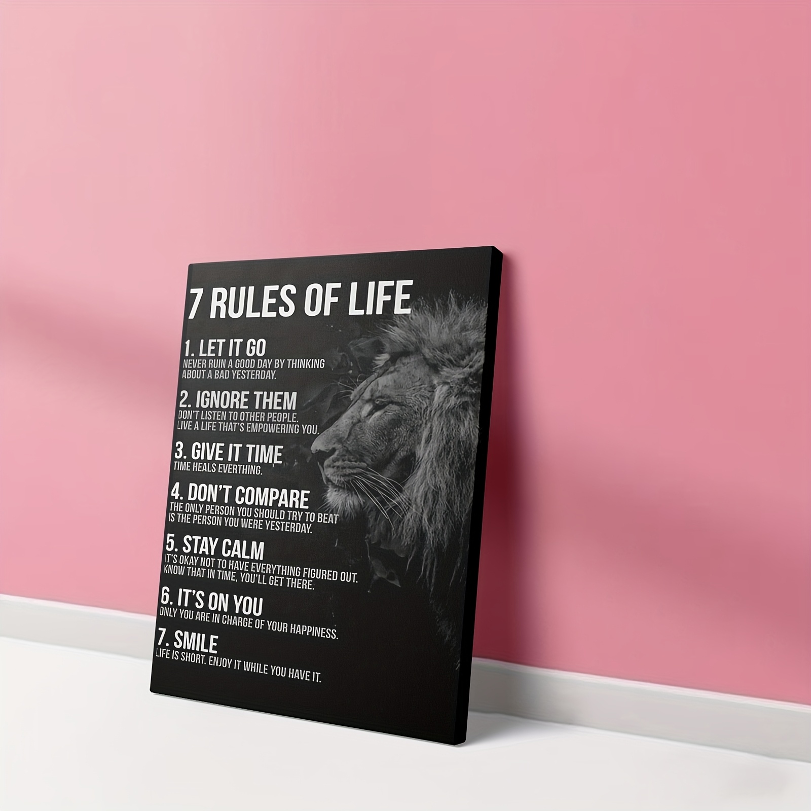 TEMU 1pc, Framed 2d Canvas Print, Lion Rules Of Life Motivational Quotes, Suitable For Living Room, Bedroom, Office, Study Room, Hallway And Decor