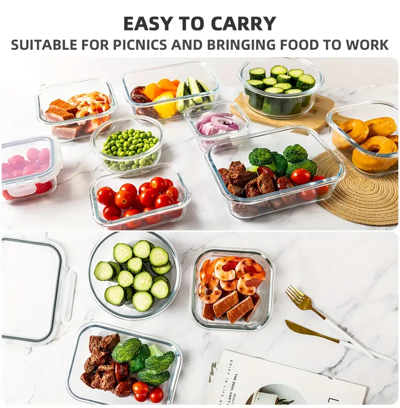24pcs 12containers 12lids high borosilicate glass food storage containers set glass food meal prep containers with leakproof airtight lids lunch on the go kitchen pantry organizers and storage Product details 5