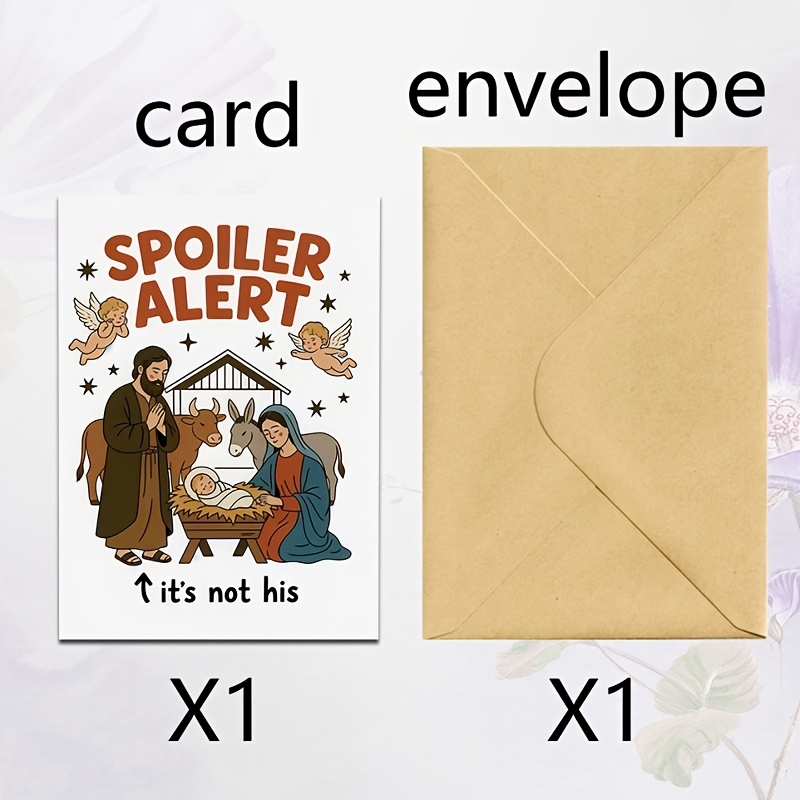 TEMU 1pc Christmas Card With Envelope, Creative Spoof Nativity Scene Greeting Card, , Fun Holiday Message Card