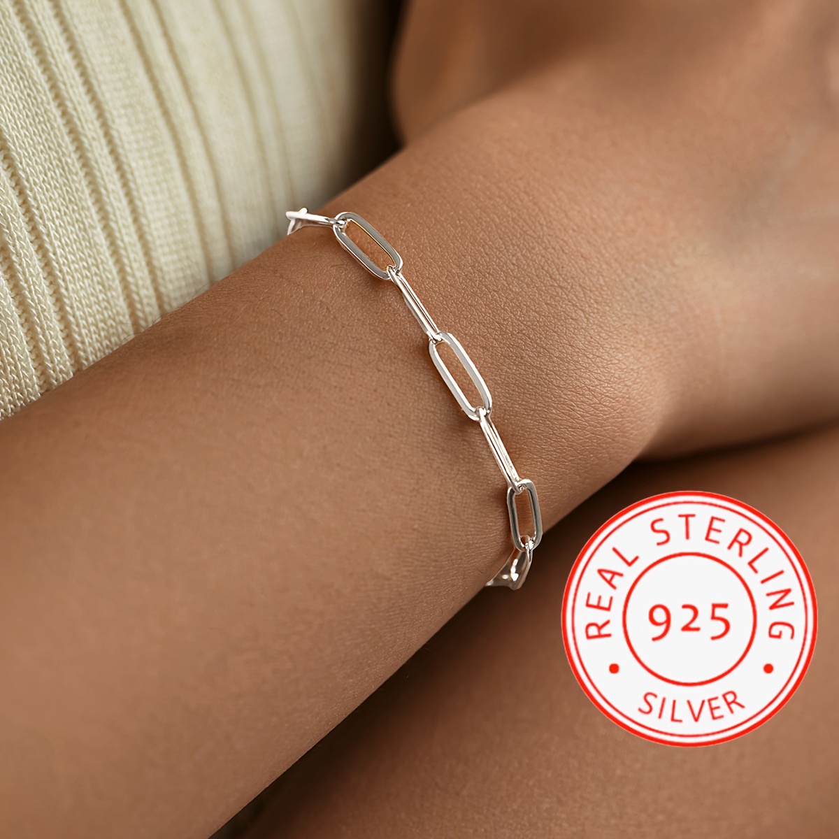

Sterling Silver 925 Minimalist Paperclip Chain Bracelet, Ethnic & Classic Style, Lightweight 3.6g, Elegant Jewelry