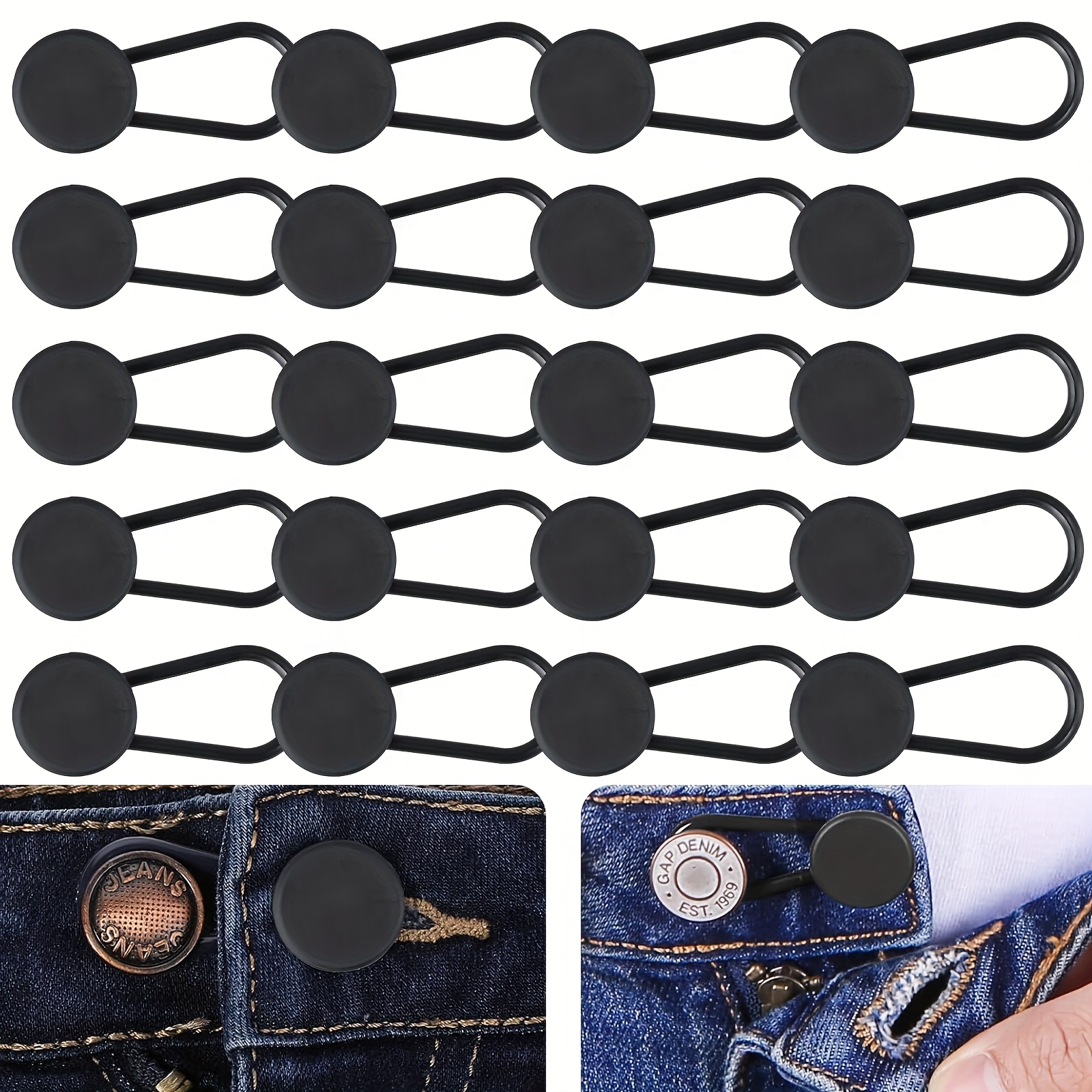 Set Of 20 Black Pants Button Extenders, Waistband Expanders Suitable For Men And Women