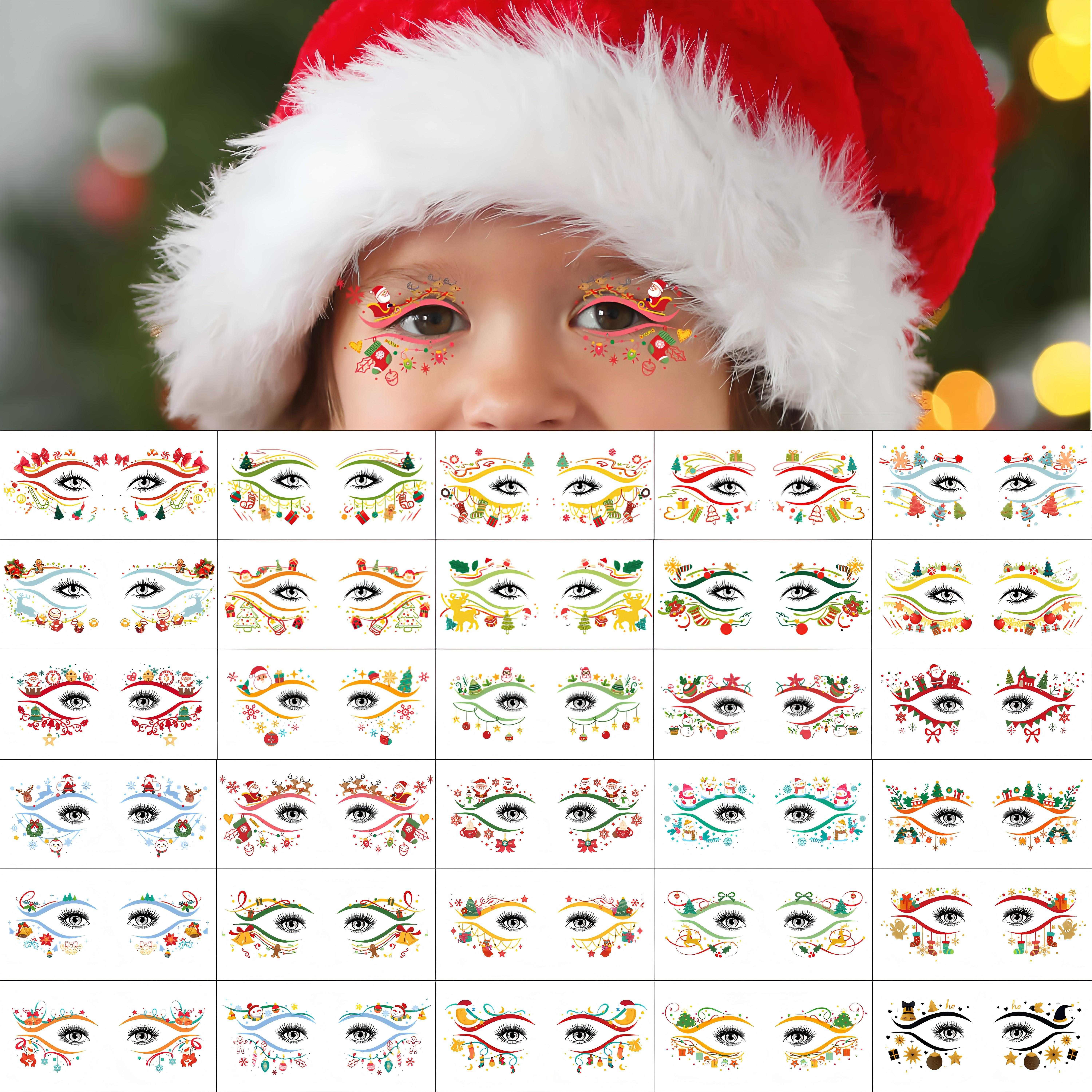 

Aoved Of Realistic Christmas Eye Tattoo Stickers - Waterproof, Sweatproof, - Essential Christmas Makeup, , And Temporary Tattoo Party Supplies Gifts