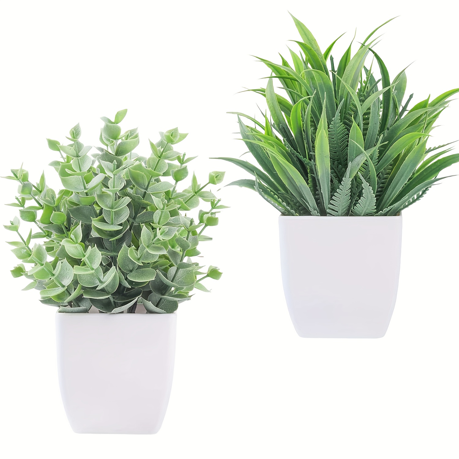 TEMU 2pcs Mini Artificial Potted Plants With White Pots - Realistic Fake Greenery Suitable For Home, Office Desk, Bedroom, Bathroom Decor -