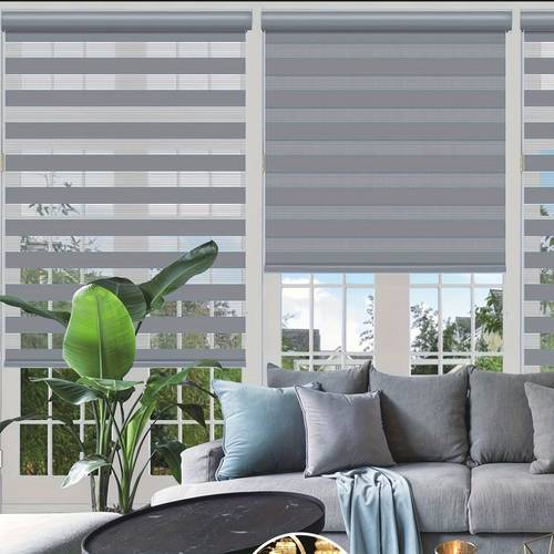 cordless zebra roller shade with valance double layered window blind for day and night light filtering window with mesh and opaque fabric