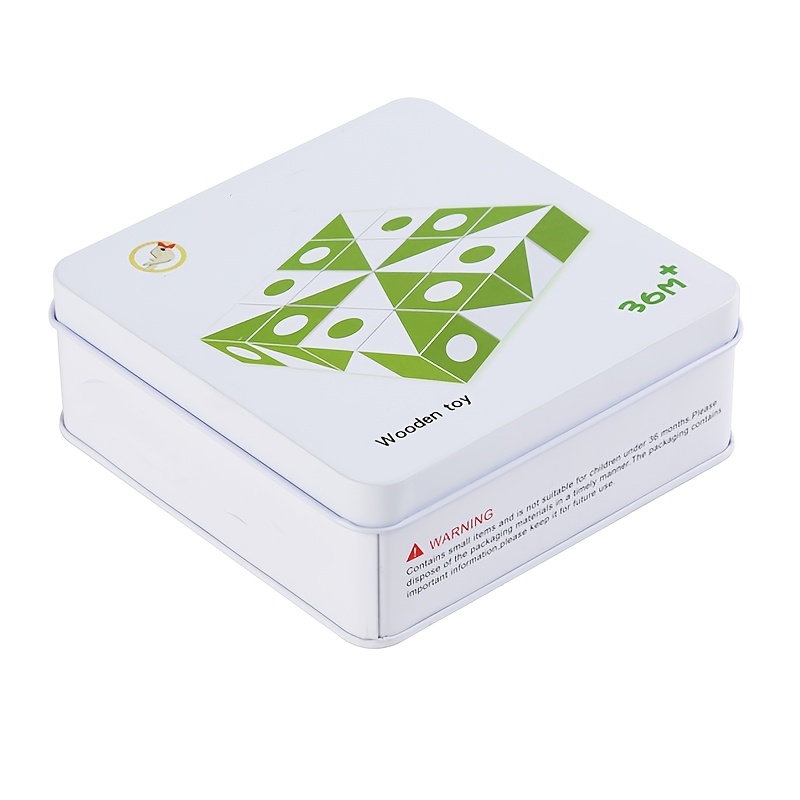 A Containing A Puzzle Toy, Designed For Thinking Training And Geometric Assembly Teaching. It Features Wooden Blocks For Shape Matching In A Challenging Game