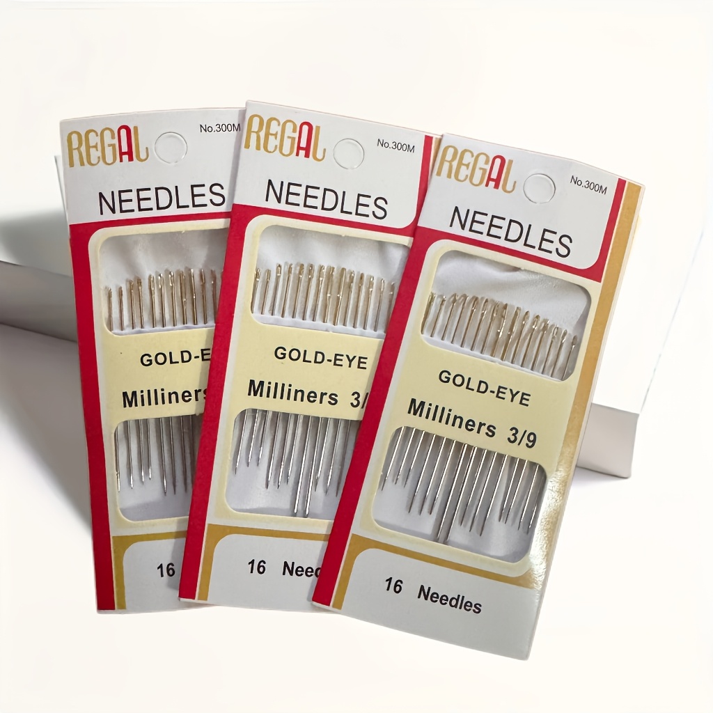 TEMU Un juego de 48 agujas doradas con ojo grande y base amarilla. agujas de calidad tienen puntas afiladas para coser a . Son ideales para tela y .