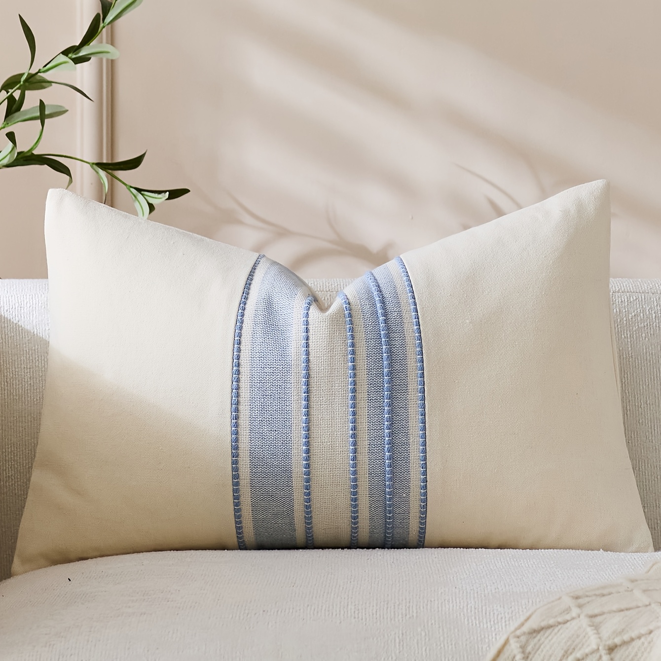 TEMU 1pc Solid Color Wide Stripe Pillowcase, Textured Striped Cushion Cover, Easy Fabric Throw Pillow Cover, Home Decor Decorative Pillowcase, Pillow