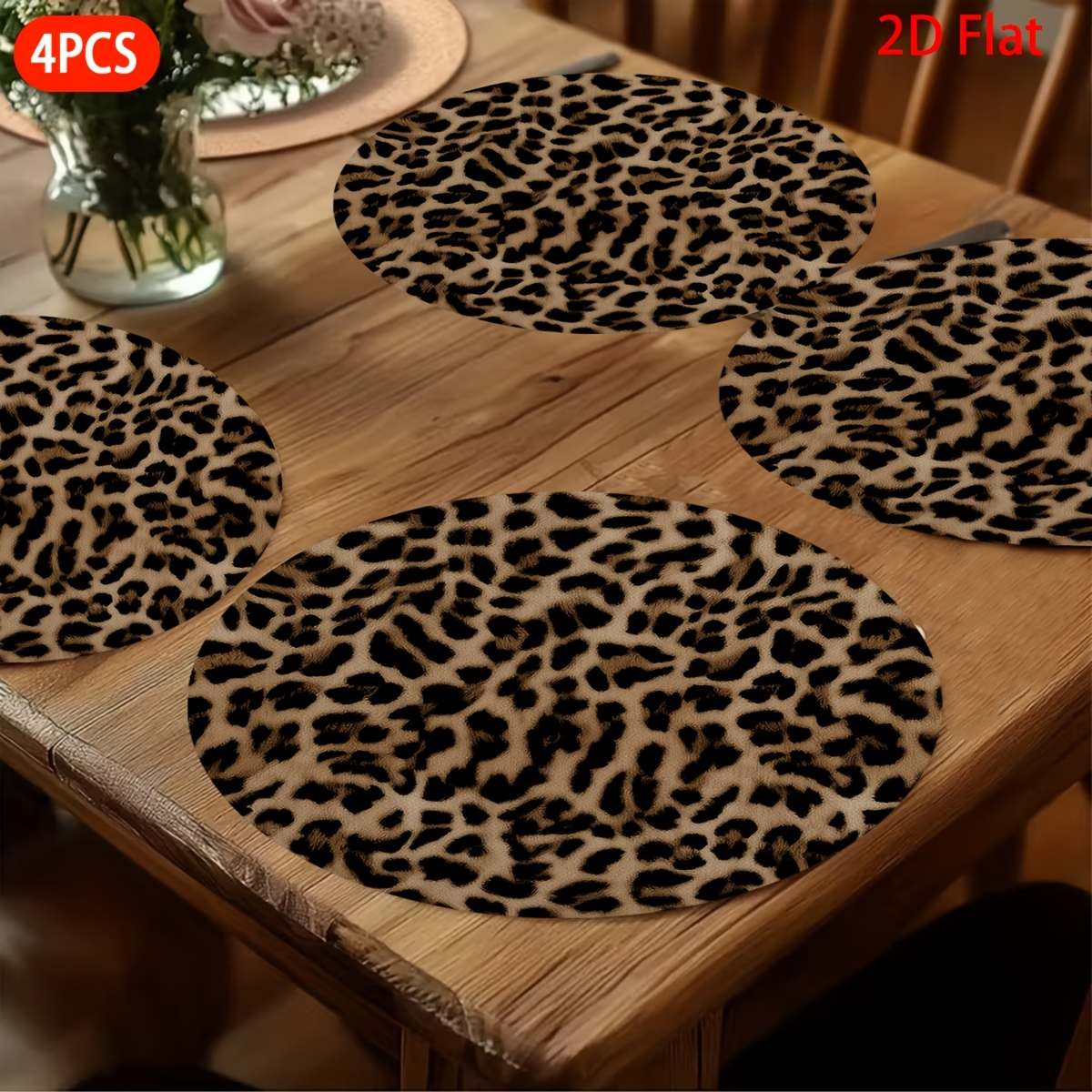 TEMU 2D Flach, 4 Stück Platzsets, Leopardenmuster, Runde Tischsets, Perfektes Geschenk für Valentinstag, Halloween, Ostern, Weihnachten, Ideal für ,