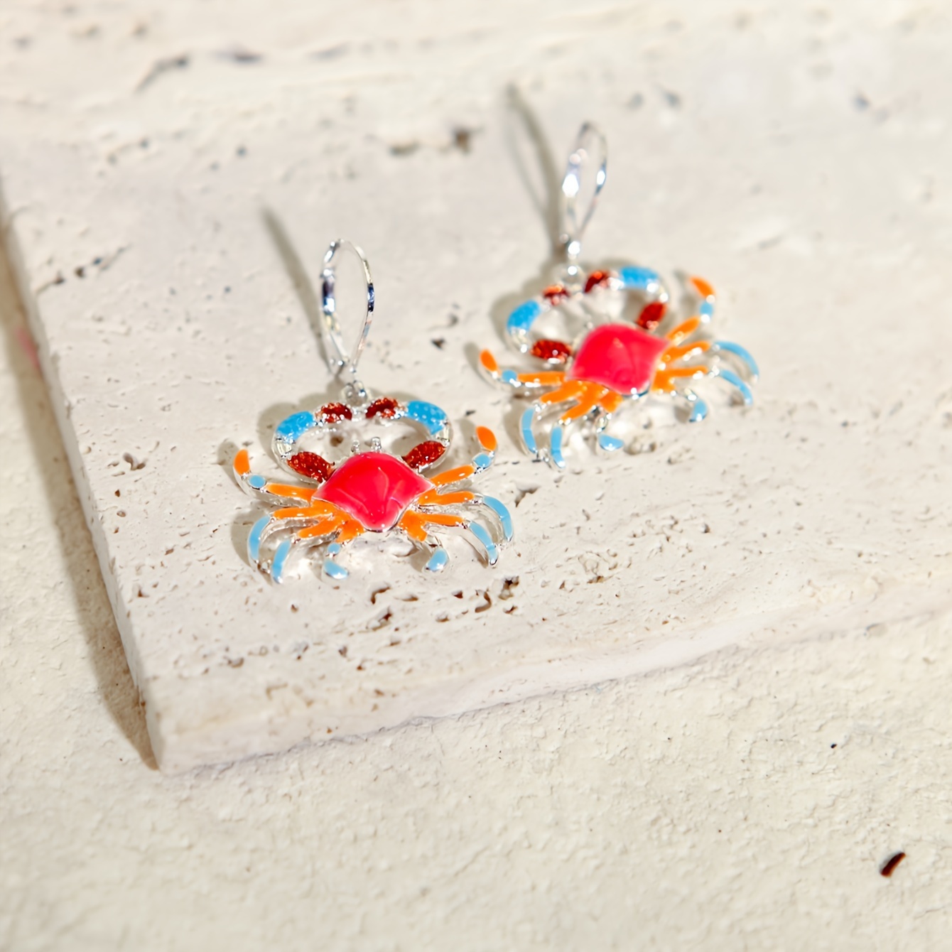 TEMU Handmade Enamel Mini Cute Realistic Small Crab Metal Earrings For Women Bohemian Earrings Party Vacation Music Festival