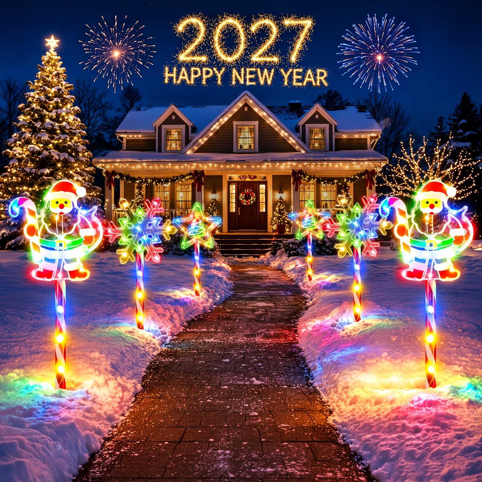 TEMU 6er-Pack Solar-Weihnachtslichter, 10 Solar-Weihnachts-Wegeleuchten, Weihnachtsmann, Sterne, Schneeflocken, IPX6 Weihnachtsdekoration für draußen