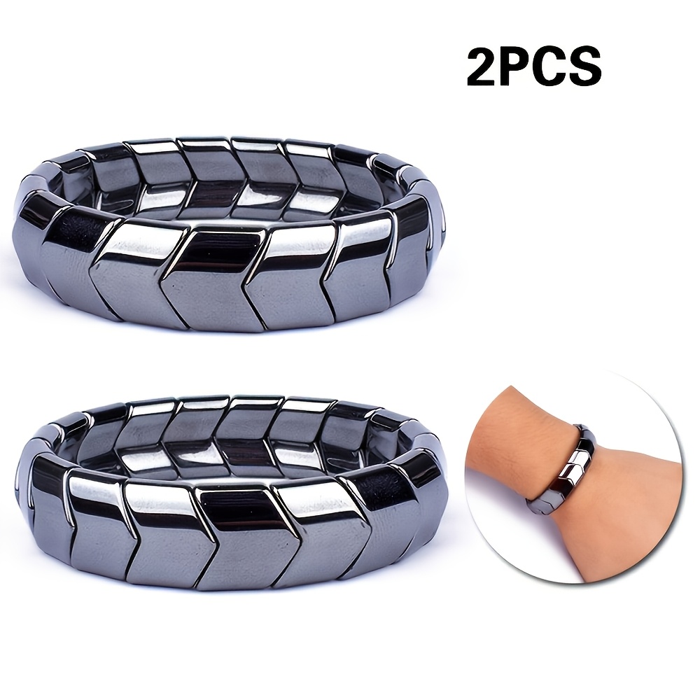 TEMU 2-delige set unisex heavy duty beschermarmbanden, zwarte agaat elastische band, V-Rocket kopvorm, verstelbaar, minimalistische geometrische