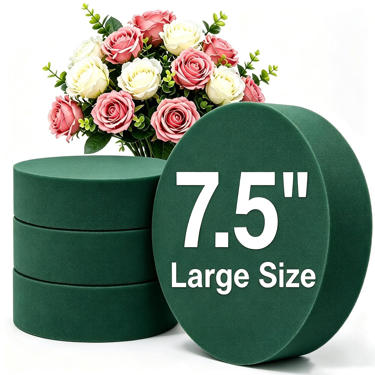 TEMU 4 Blocs de mousse florale ronds verts haute , 7,5 x 7,,2 pouces, grande mousse pour fleurs artificielles et fleurs séchées, blocs de mousse pour
