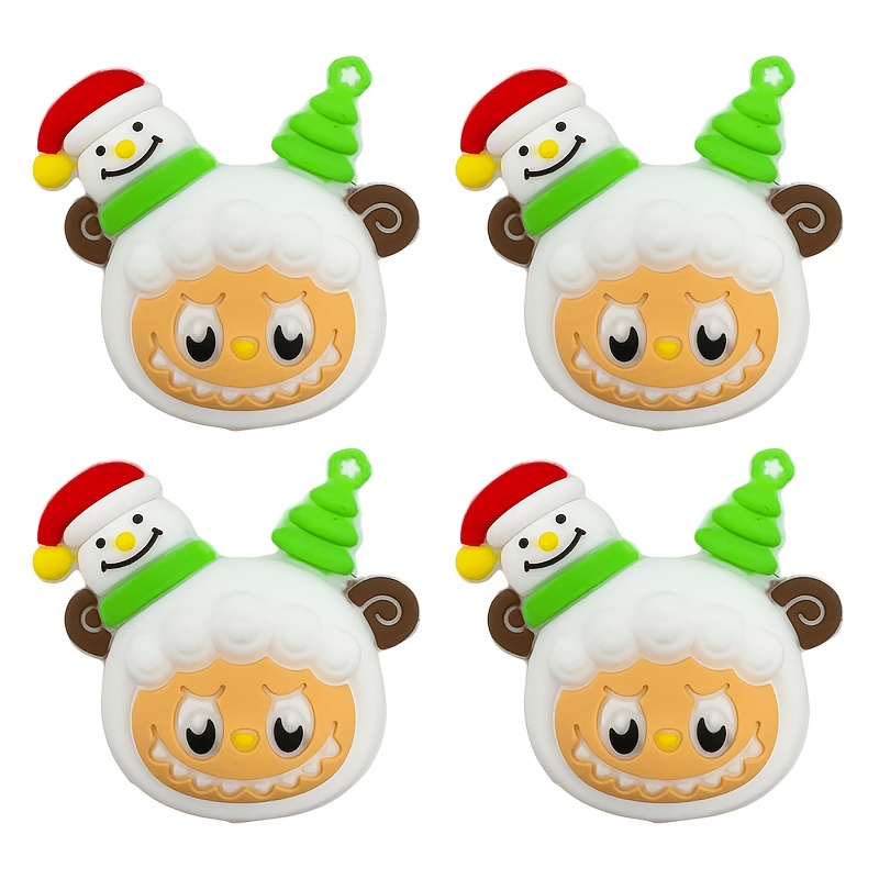 TEMU 4pcs perles focales en silicone en relief 3D, perles à enfiler pour artisanat, ajouts de bracelets de breloques de stylo, thème de Noël amusant