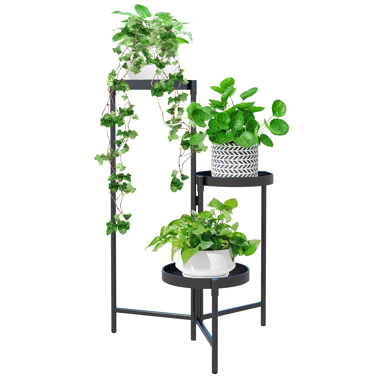 

3 Tier Great Tube Plant Stand Indoor Outdoor Black Metal Flower Holder For Multiple Pots Tall Corner Plant Shelf Rack Tiered Planter Stands Iron Potted Shelves Vertical For Patio, Balcony, Garden