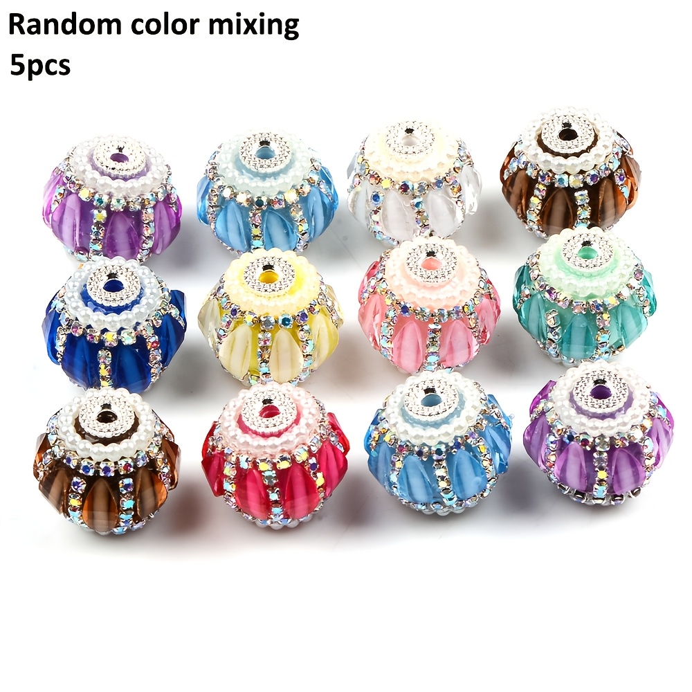 TEMU 5pcs Crescent Chain Ball Beads, Random Mixed Colors With Straight Holes, Suitable For Diy Keychains, Phone Charms, Beaded Pens, And Other